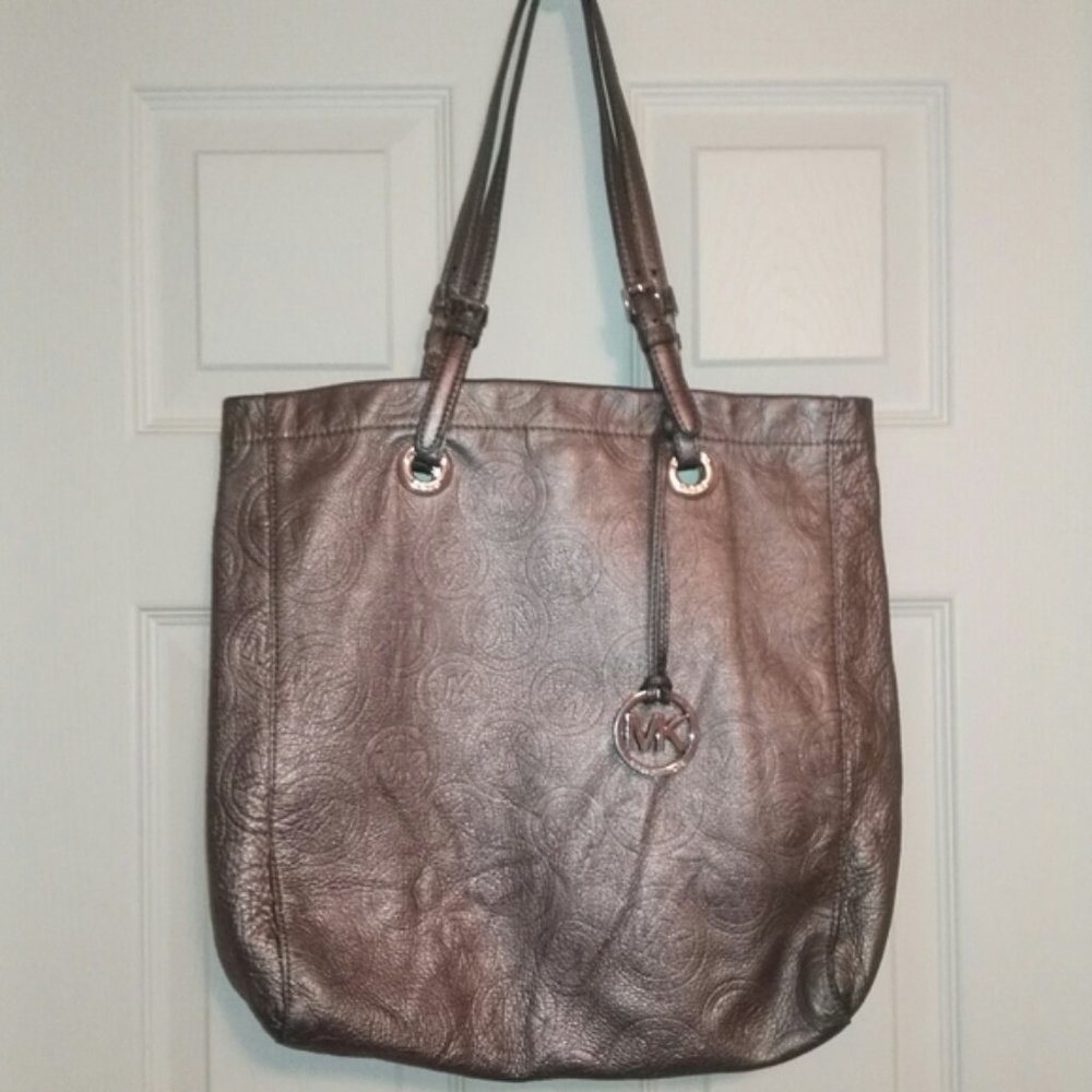 Michael Kors silver/pewter leather tote bag